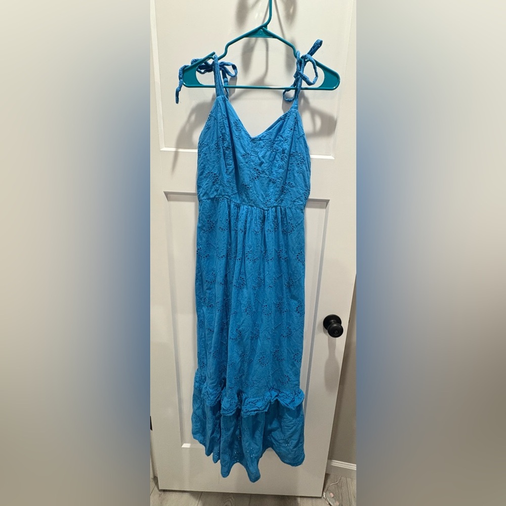 Taylor Strapless Blue Eyelet Dress
